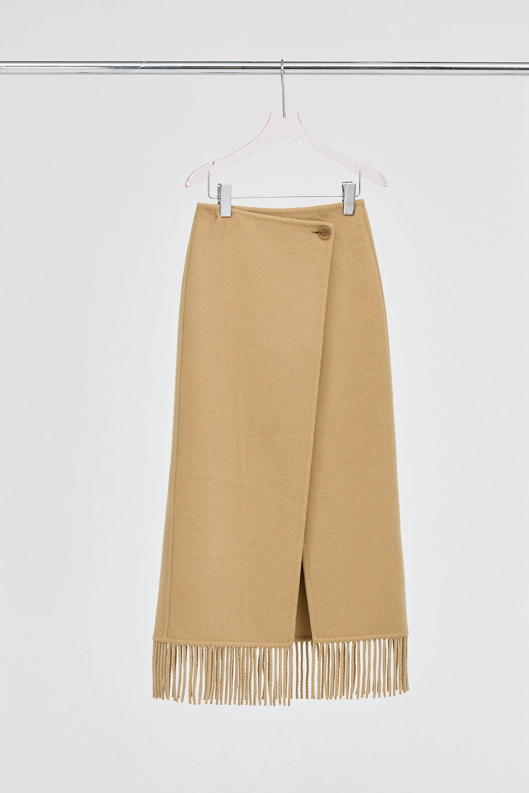 Kate Fringe Wrap Wool Skirt - Walnut