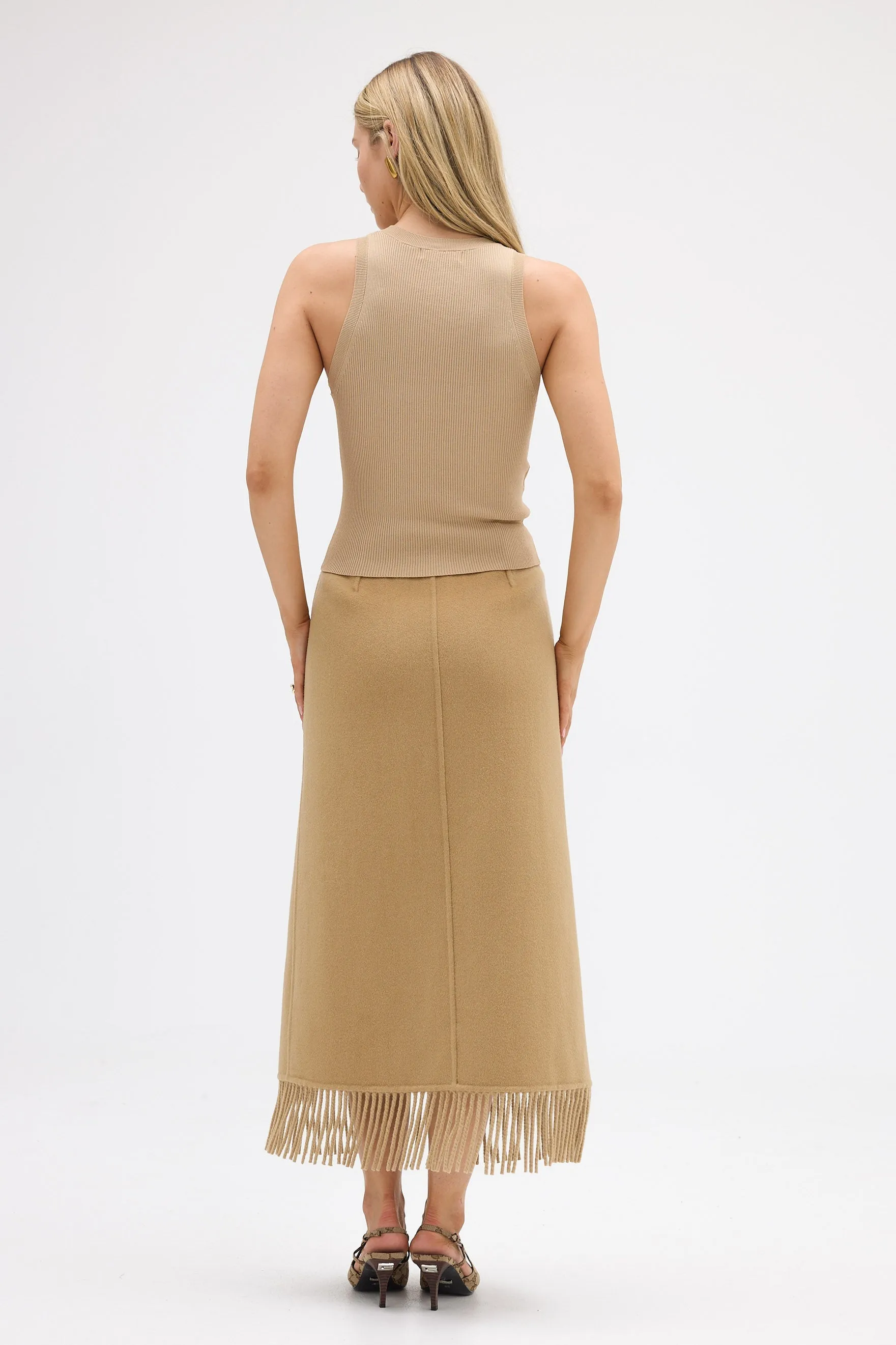 Kate Fringe Wrap Wool Skirt - Walnut