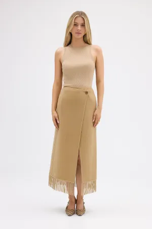 Kate Fringe Wrap Wool Skirt - Walnut