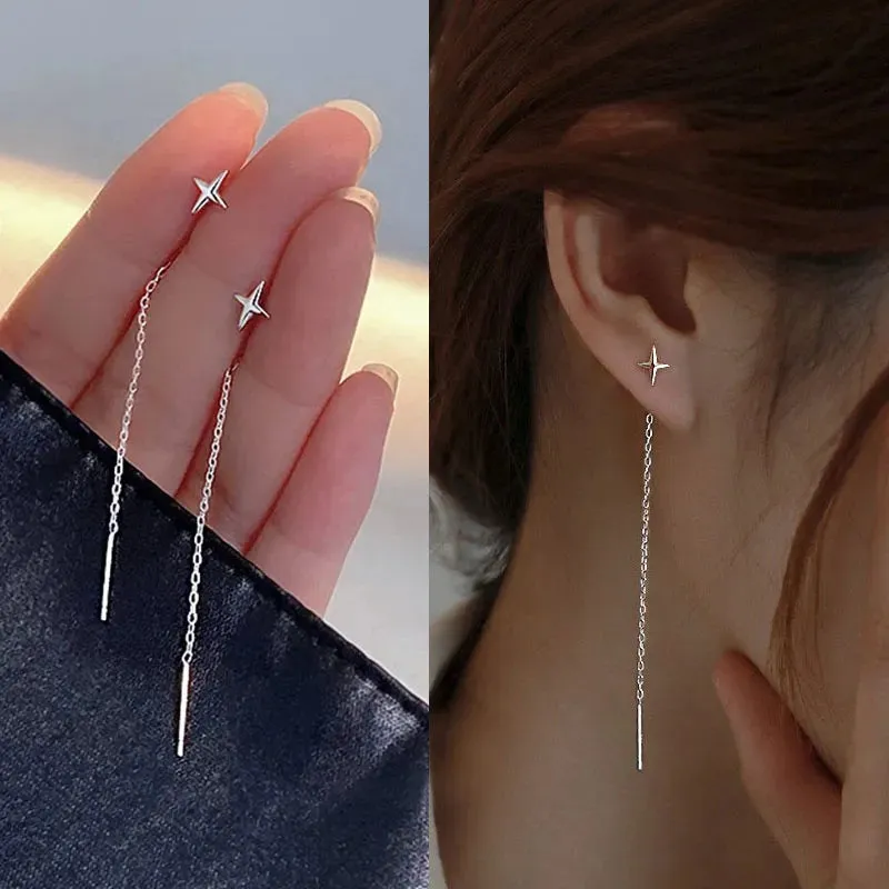 Long Wire Tassel women's Straight Hanging Earrings Jewelry*