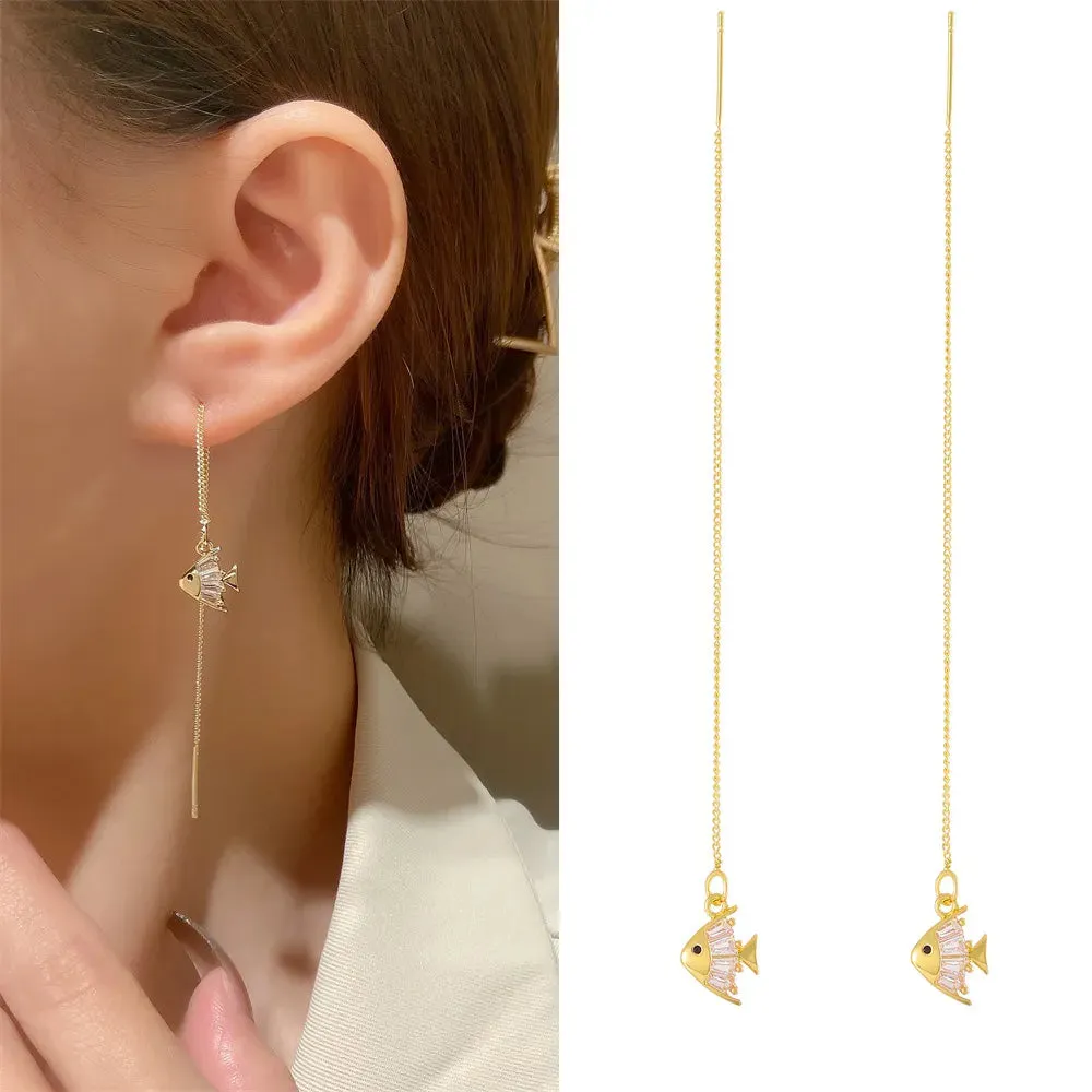 Long Wire Tassel women's Straight Hanging Earrings Jewelry*