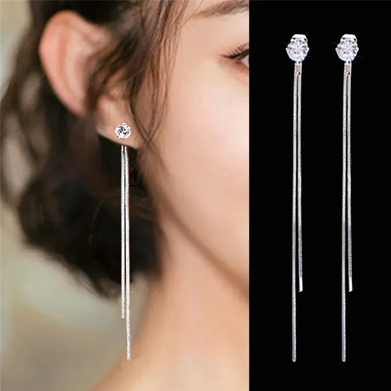 Long Wire Tassel women's Straight Hanging Earrings Jewelry*