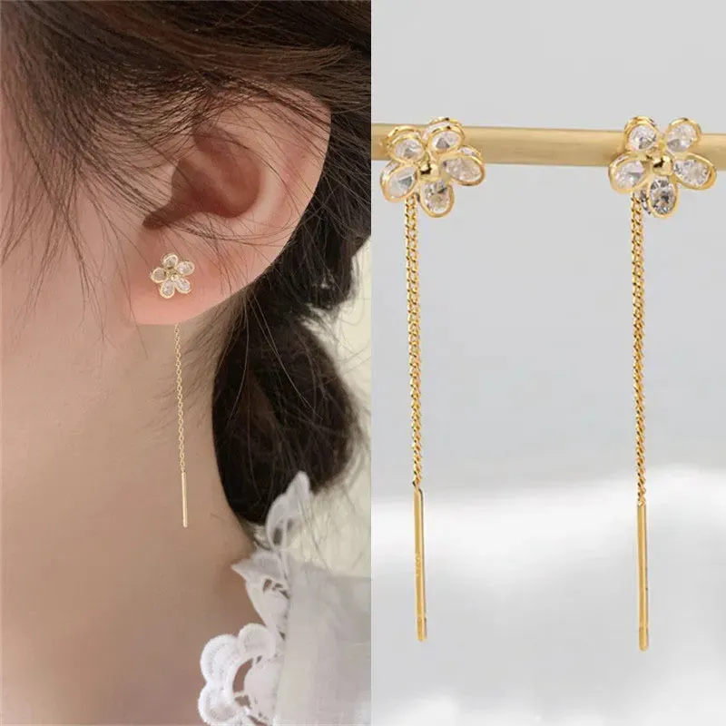Long Wire Tassel women's Straight Hanging Earrings Jewelry*