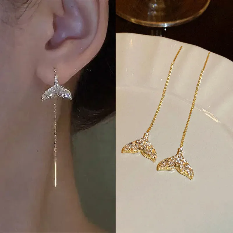 Long Wire Tassel women's Straight Hanging Earrings Jewelry*