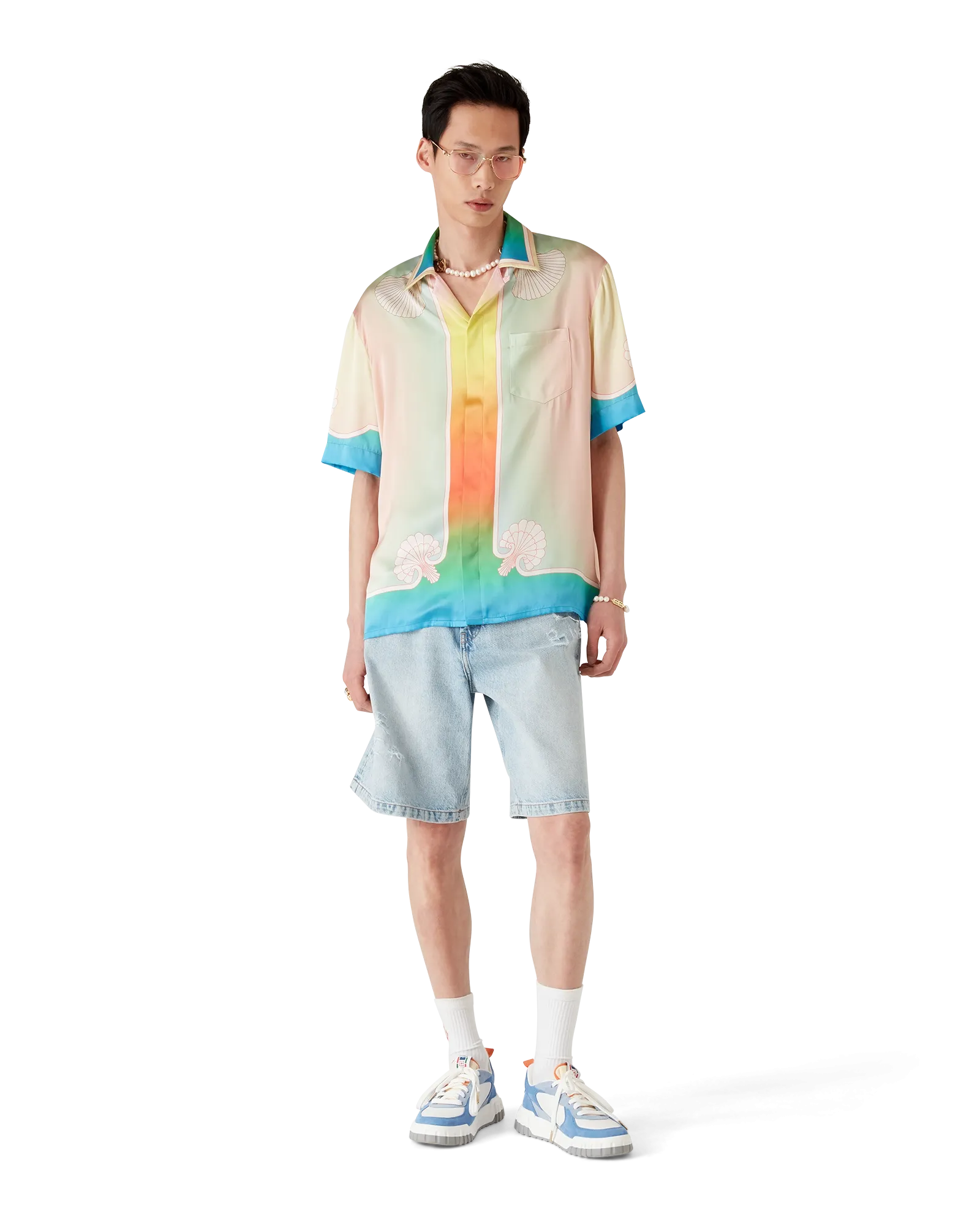 Men's White & Blue Court Sneaker