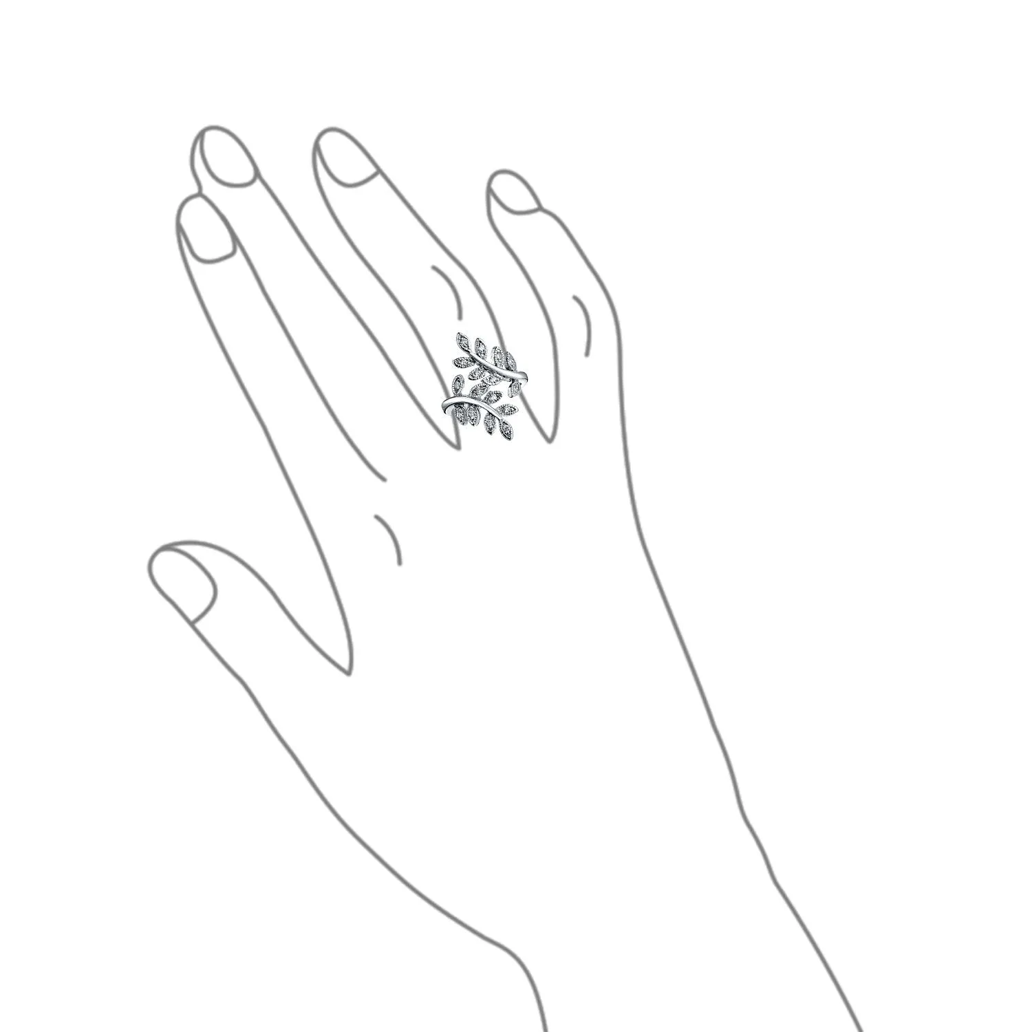 Nature Ivy Vine Leaf Cocktail Statement Ring with Cubic Zirconia Pave CZ Silver Plated