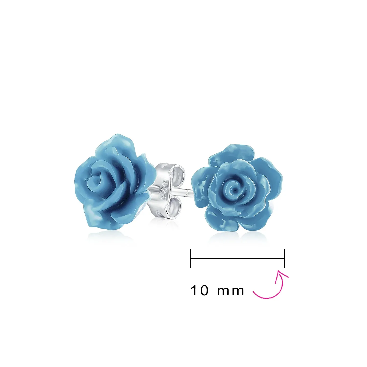 Romantic 3D Carved Rose Flower Post Stud Earrings in Various Colors, 10MM Lightweight