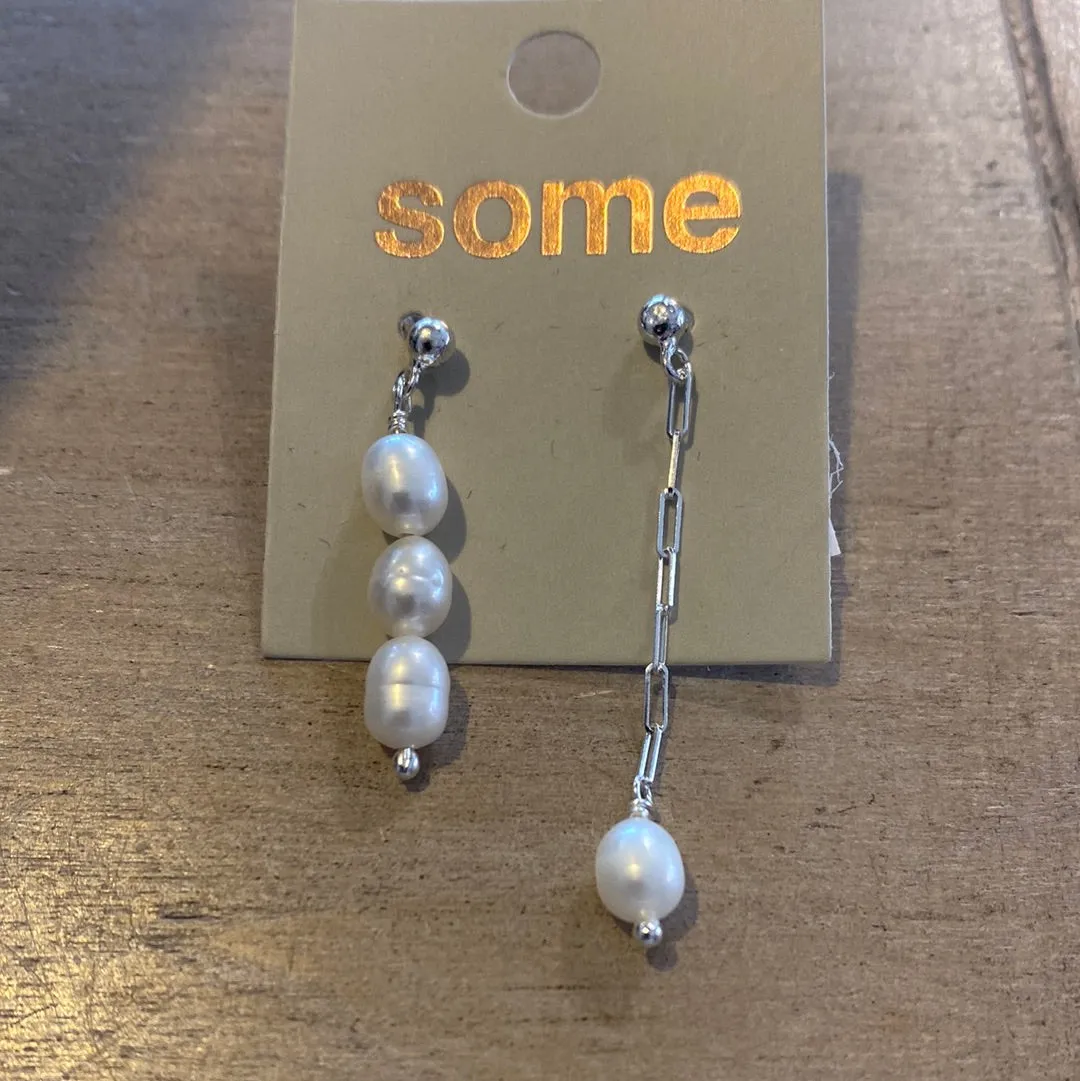 Some Sterling Silver Freshwater Pearl n Chain Earrings 827