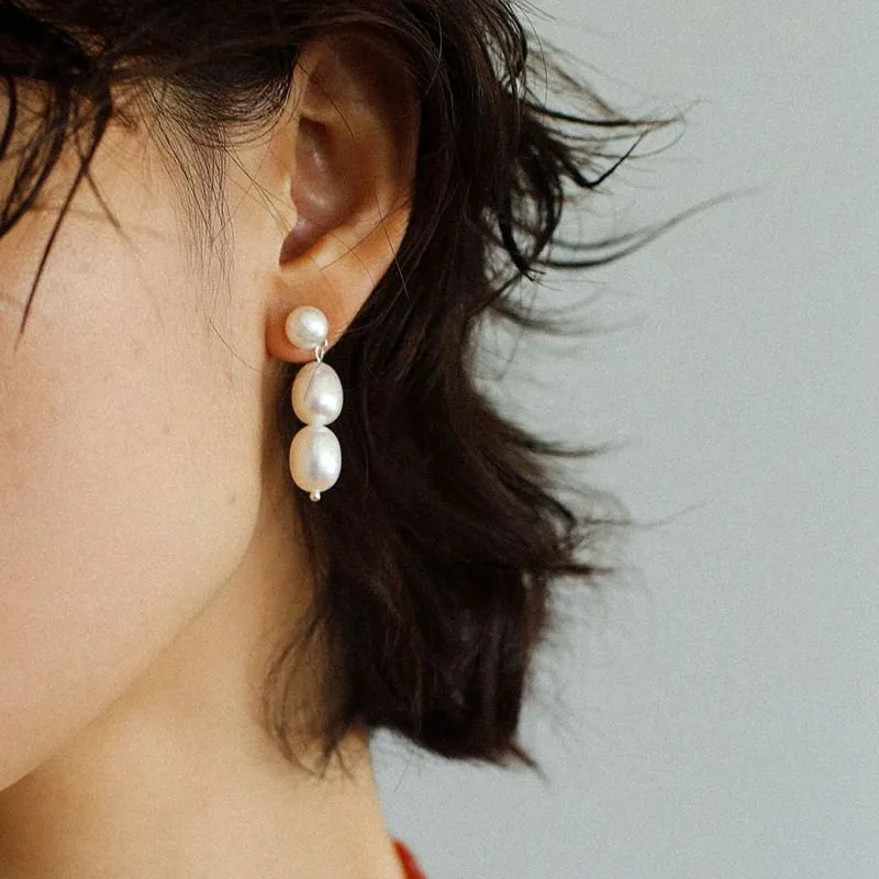 Three Freshwater Pearl Drop Earrings